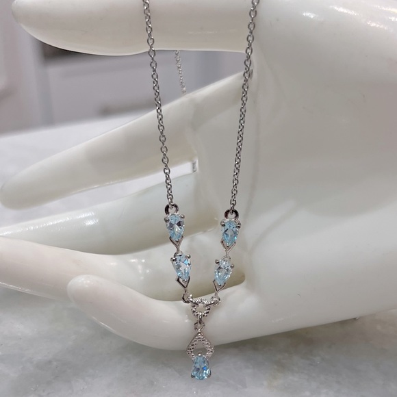 Sky Blue Topaz Sterling Silver Y Drop Necklace - Picture 7 of 10
